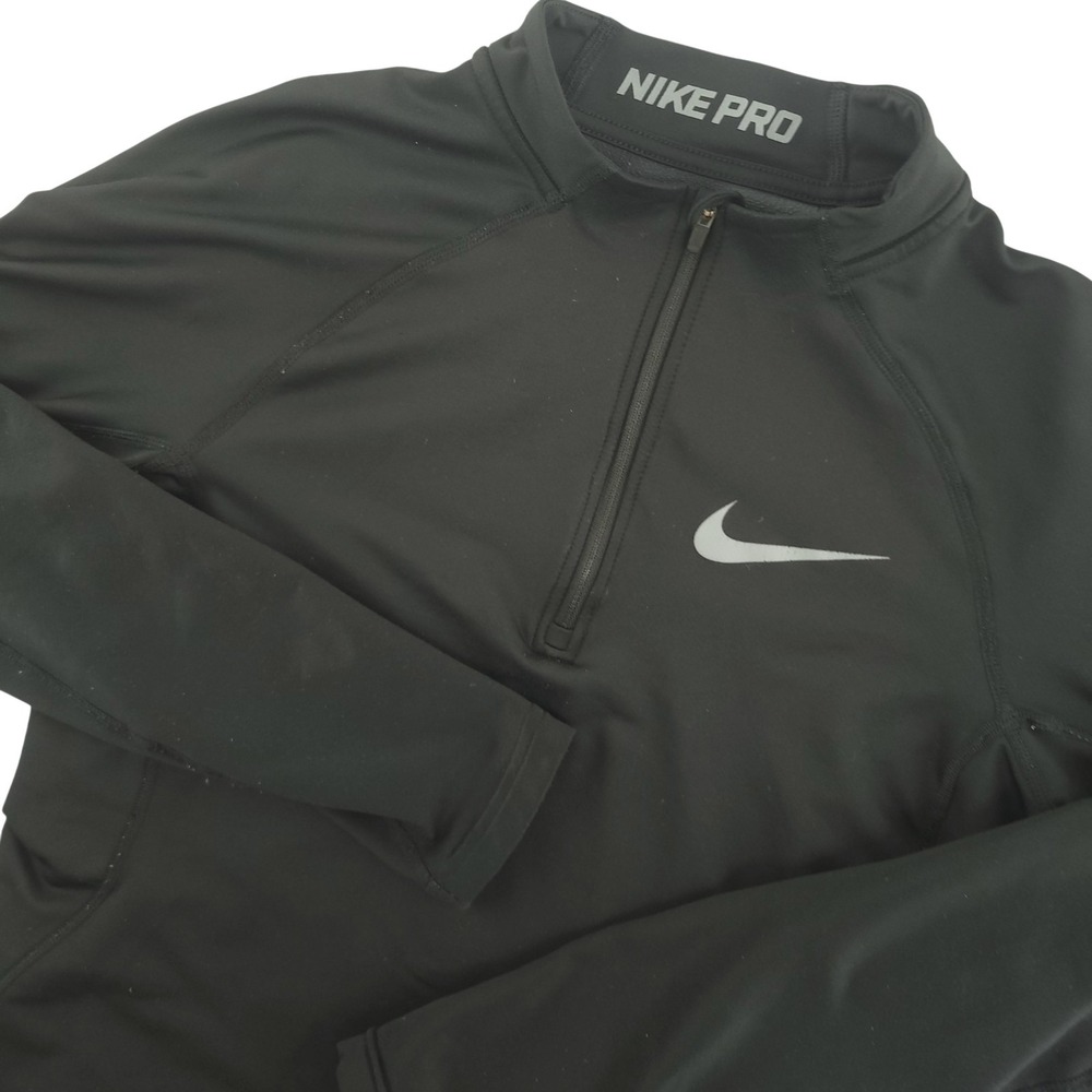 Nike‎ Pro HyperWarm Shirt Mens Small Black 1/4 Zip Long Sleeve Thermal Top